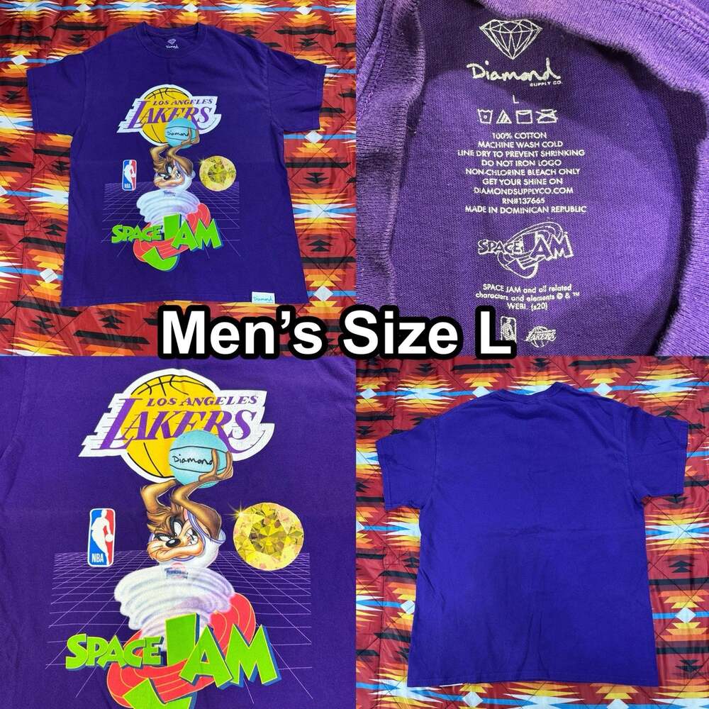 Diamond Supply Co Men’s Large Purple T-Shirt SPACE JAM Lakers Taz Looney Tunes
